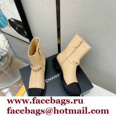 Chanel Calfskin and Grosgrain Ankle Boots G37808 Beige 2021