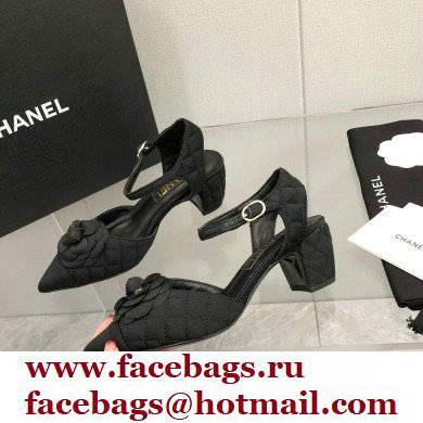 Chanel Camellia Open Shoes Slingbacks G38365 Grosgrain Black 2021