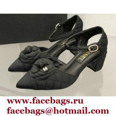 Chanel Camellia Open Shoes Slingbacks G38365 Grosgrain Black 2021