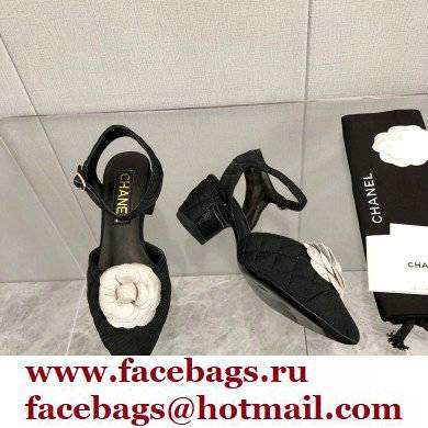 Chanel Camellia Open Shoes Slingbacks G38365 Grosgrain Black/White 2021