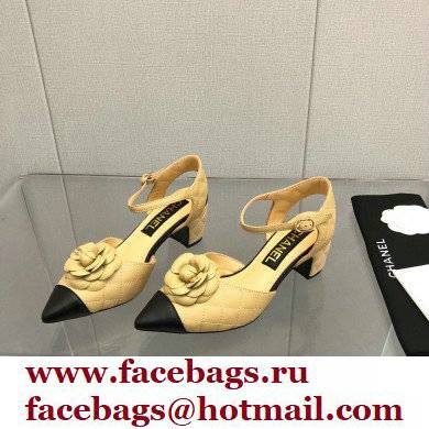 Chanel Camellia Open Shoes Slingbacks G38365 Lambskin Beige 2021