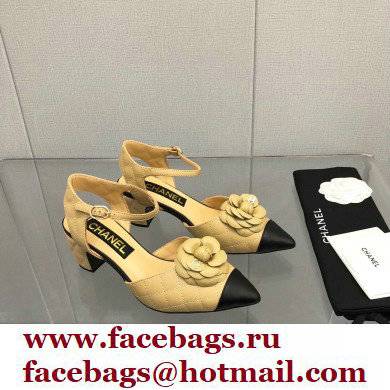 Chanel Camellia Open Shoes Slingbacks G38365 Lambskin Beige 2021