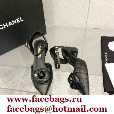 Chanel Camellia Open Shoes Slingbacks G38365 Lambskin Black 2021