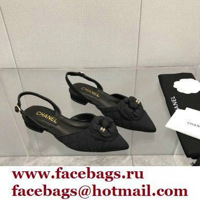 Chanel Camellia Slingbacks G38362 Grosgrain Black 2021