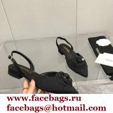 Chanel Camellia Slingbacks G38362 Grosgrain Black 2021