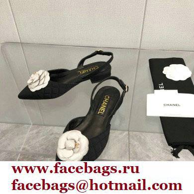 Chanel Camellia Slingbacks G38362 Grosgrain Black/White 2021