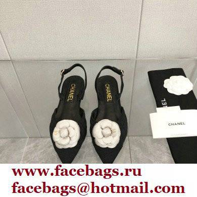 Chanel Camellia Slingbacks G38362 Grosgrain Black/White 2021