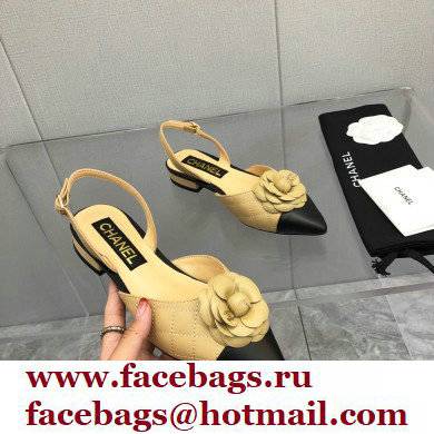 Chanel Camellia Slingbacks G38362 Lambskin Beige 2021