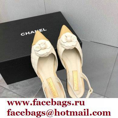 Chanel Camellia Slingbacks G38362 Lambskin White 2021