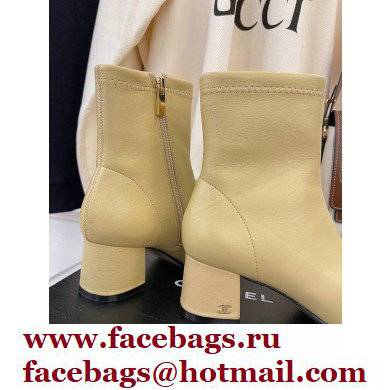 Chanel Heel 5cm Ankle Boots Lambskin/Grosgrain Beige 2021