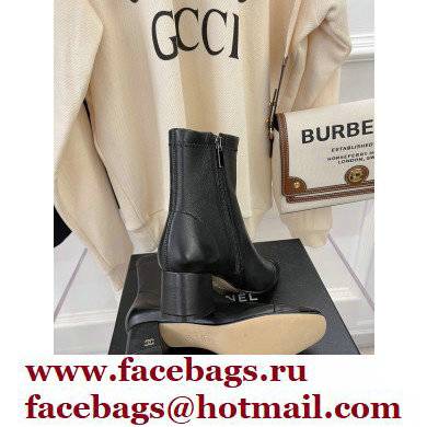 Chanel Heel 5cm Ankle Boots Lambskin/Patent Black 2021