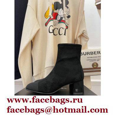 Chanel Heel 5cm Ankle Boots Suede/Grosgrain Black 2021