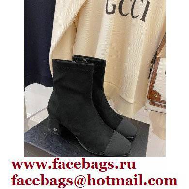 Chanel Heel 5cm Ankle Boots Suede/Grosgrain Black 2021