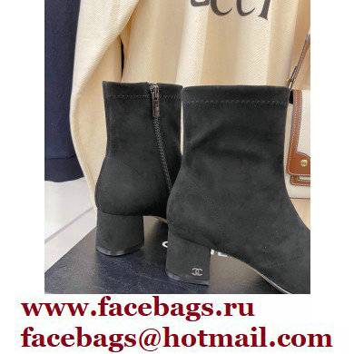 Chanel Heel 5cm Ankle Boots Suede/Grosgrain Black 2021