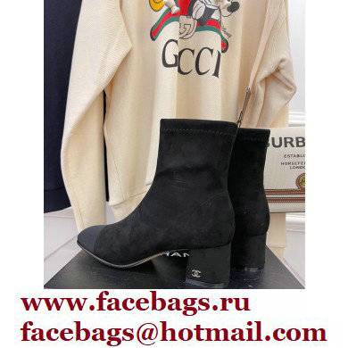 Chanel Heel 5cm Ankle Boots Suede/Grosgrain Black 2021