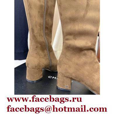 Chanel Heel 5cm High Boots Suede Camel 2021