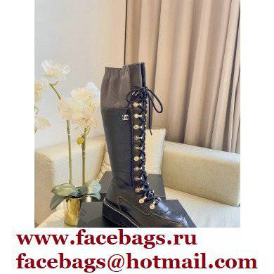 Chanel Lace-Ups High Boots Black/Gray 2021