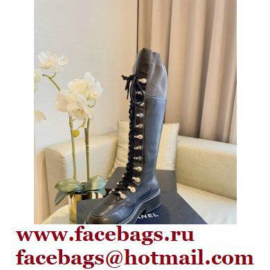 Chanel Lace-Ups High Boots Black/Gray 2021