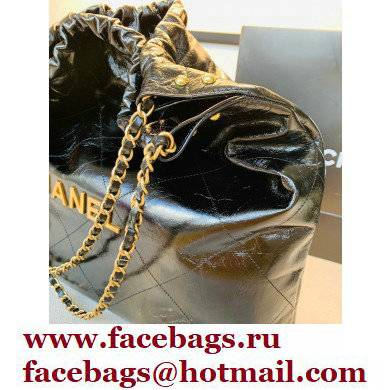 Chanel Logo Waxy Calfskin Large Drawstring Bucket Shopping Bag Black/Gold 2021