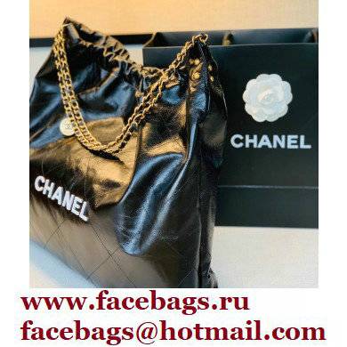 Chanel Logo Waxy Calfskin Large Drawstring Bucket Shopping Bag Black/White 2021