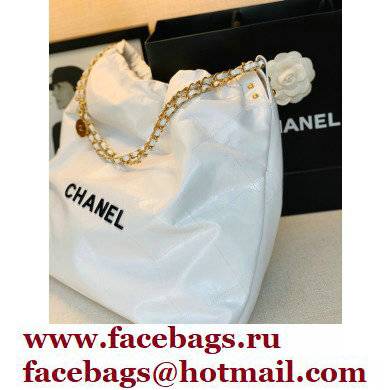 Chanel Logo Waxy Calfskin Large Drawstring Bucket Shopping Bag White/Black 2021