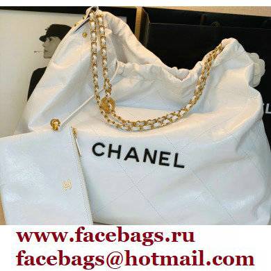 Chanel Logo Waxy Calfskin Large Drawstring Bucket Shopping Bag White/Black 2021