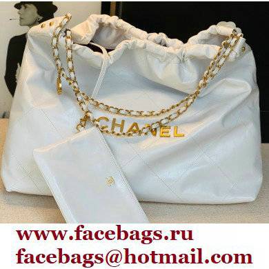 Chanel Logo Waxy Calfskin Large Drawstring Bucket Shopping Bag White/Gold 2021