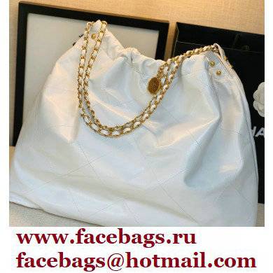 Chanel Logo Waxy Calfskin Large Drawstring Bucket Shopping Bag White/Gold 2021