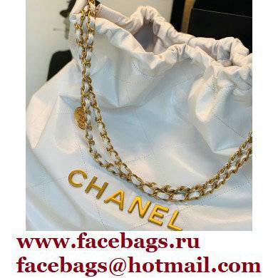 Chanel Logo Waxy Calfskin Large Drawstring Bucket Shopping Bag White/Gold 2021