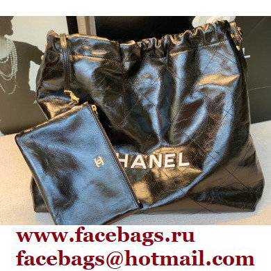 Chanel Logo Waxy Calfskin Small Drawstring Bucket Shopping Bag Black/White 2021