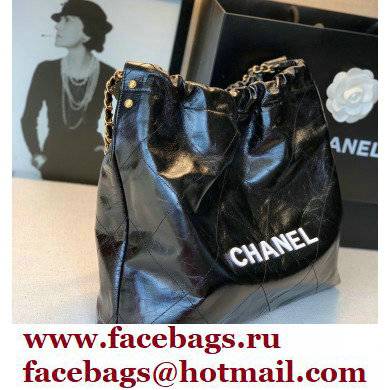 Chanel Logo Waxy Calfskin Small Drawstring Bucket Shopping Bag Black/White 2021