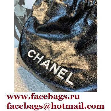 Chanel Logo Waxy Calfskin Small Drawstring Bucket Shopping Bag Black/White 2021