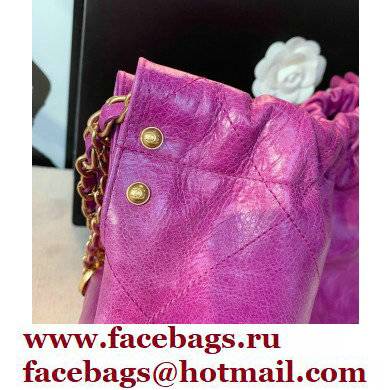 Chanel Logo Waxy Calfskin Small Drawstring Bucket Shopping Bag Fuchsia 2021