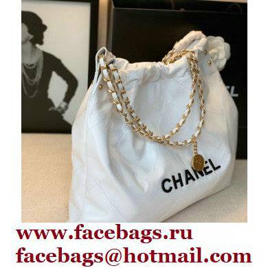 Chanel Logo Waxy Calfskin Small Drawstring Bucket Shopping Bag White/Black 2021