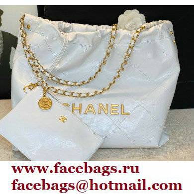 Chanel Logo Waxy Calfskin Small Drawstring Bucket Shopping Bag White/Gold 2021