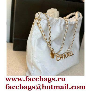 Chanel Logo Waxy Calfskin Small Drawstring Bucket Shopping Bag White/Gold 2021