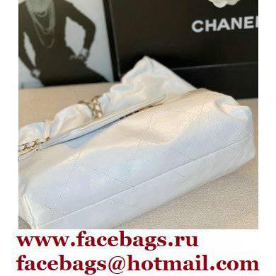 Chanel Logo Waxy Calfskin Small Drawstring Bucket Shopping Bag White/Gold 2021