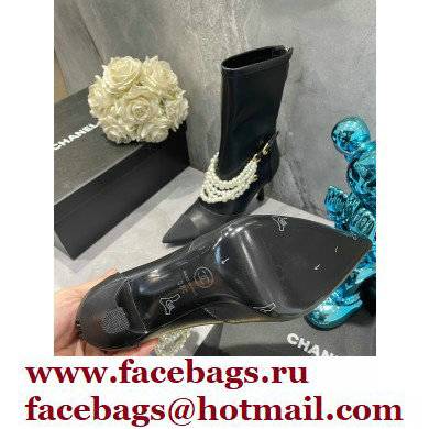 Chanel Pearls Heel 8cm Ankle Boots G37542 Lambskin Black 2021