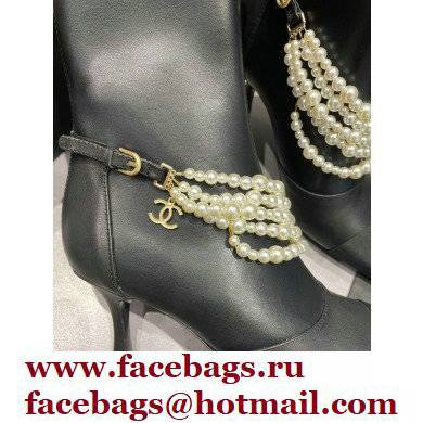 Chanel Pearls Heel 8cm Ankle Boots G37542 Lambskin Black 2021