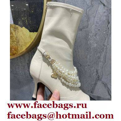 Chanel Pearls Heel 8cm Ankle Boots G37542 Lambskin White 2021