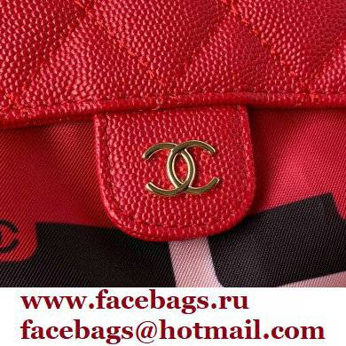 Chanel Printed Fabric Foldable Shopping Tote Bag with Pouch AP2095 Red 2021