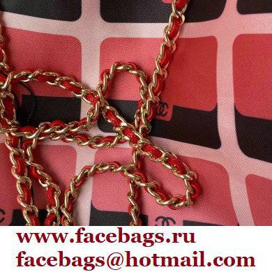 Chanel Printed Fabric Foldable Shopping Tote Bag with Pouch AP2095 Red 2021