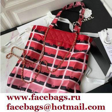 Chanel Printed Fabric Foldable Shopping Tote Bag with Pouch AP2095 Red 2021