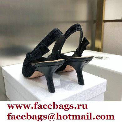 Dior Heel 6.5cm J'Adior Slingback Pumps Crocodile-Effect Embroidered Velvet Black 2021