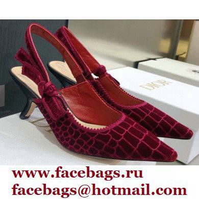 Dior Heel 6.5cm J'Adior Slingback Pumps Crocodile-Effect Embroidered Velvet Red 2021