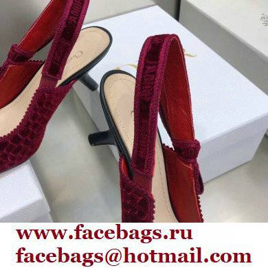 Dior Heel 6.5cm J'Adior Slingback Pumps Crocodile-Effect Embroidered Velvet Red 2021