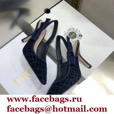 Dior Heel 9.5cm J'Adior Slingback Pumps Crocodile-Effect Embroidered Velvet Dark Blue 2021