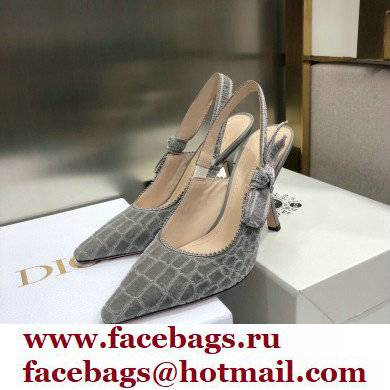 Dior Heel 9.5cm J'Adior Slingback Pumps Crocodile-Effect Embroidered Velvet Gray 2021