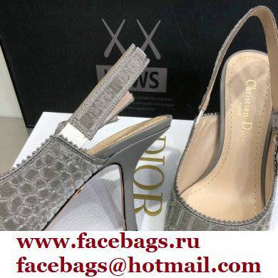 Dior Heel 9.5cm J'Adior Slingback Pumps Crocodile-Effect Embroidered Velvet Gray 2021