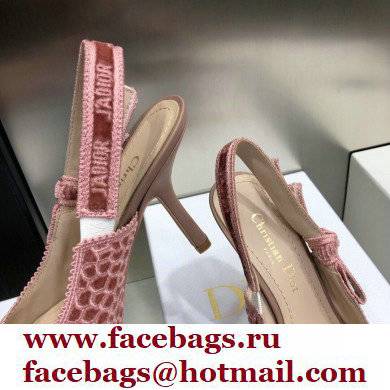 Dior Heel 9.5cm J'Adior Slingback Pumps Crocodile-Effect Embroidered Velvet Pink 2021